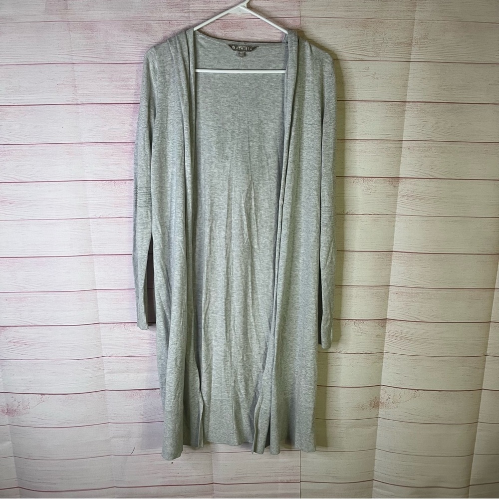 Athleta Soft Open Front‎ Gray Long Sleeve Hooded Thumb Hole Cardigan Size XS
